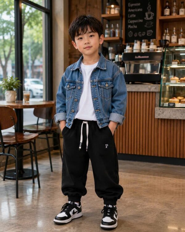 Quần Nỉ Jogger Bé Trai Màu Đen Thêu Chữ P Trước Đùi 7317 màu Đen cho bé 8–10 tuổi (30–45 kg) - Ảnh đại diện người mẫu mặc thực tế